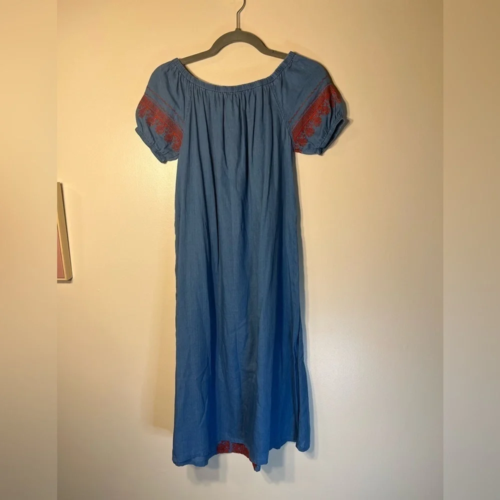 Madewell Blue Midi Dress with Red Embroidery - Picture 3 of 5